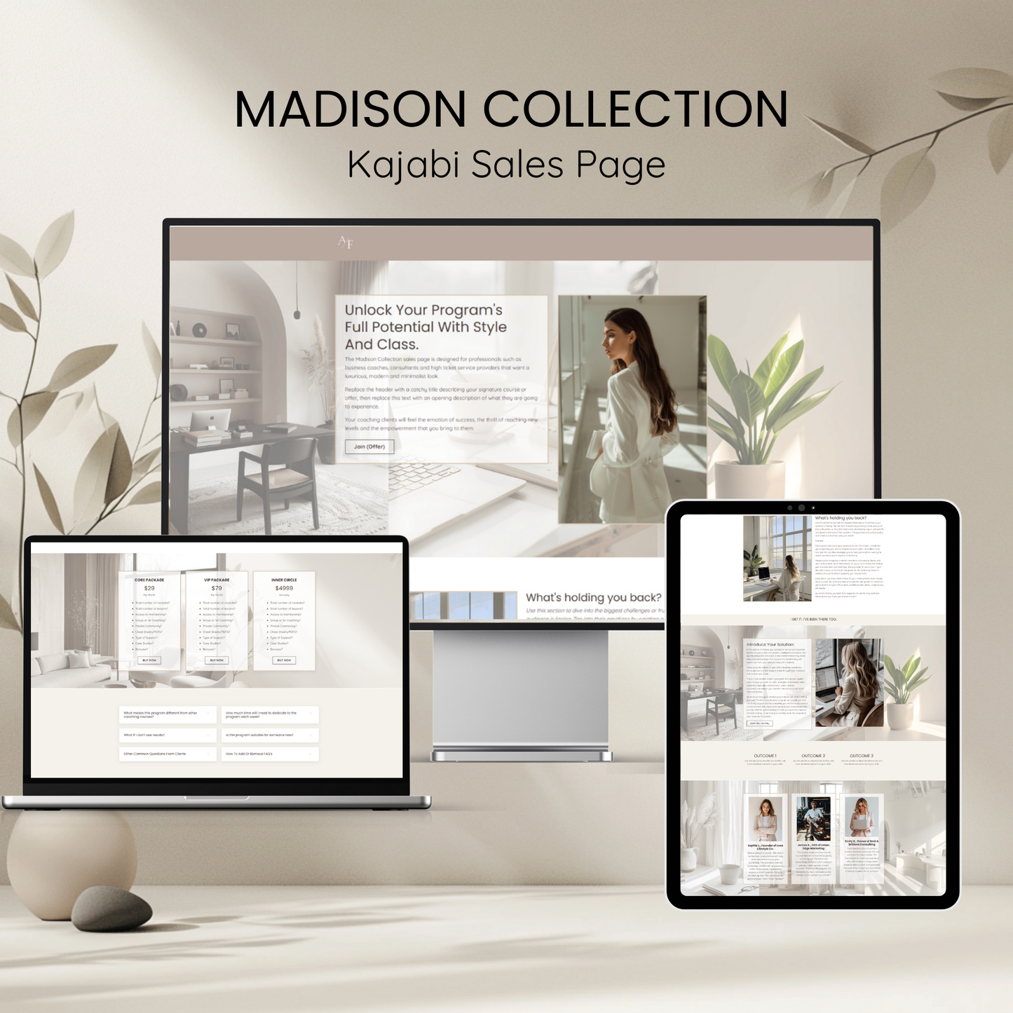 Madison Neutral Aesthetic Kajabi Sales Page & Thank You Page