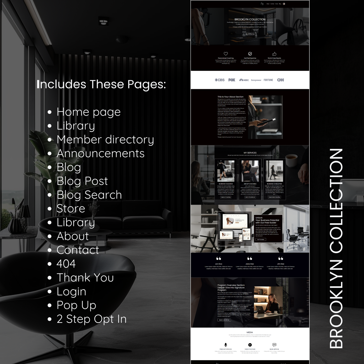 Brooklyn Collection Kajabi Website Theme 15 Pages Plus Bonuses!