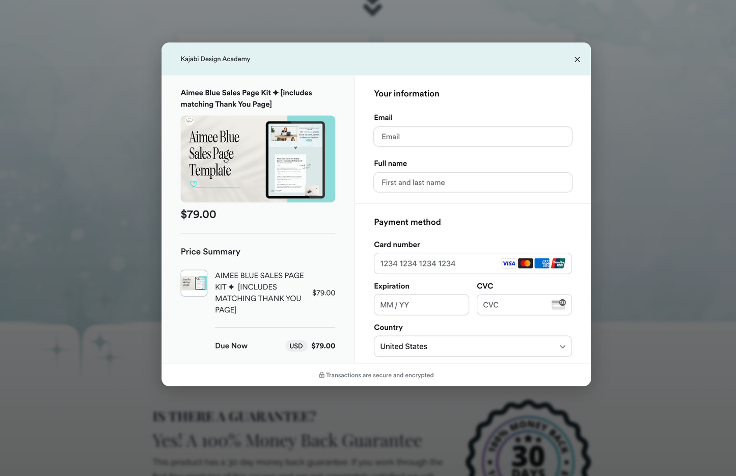 Aimee Blue Sales Page (With Pop-Up Checkout)