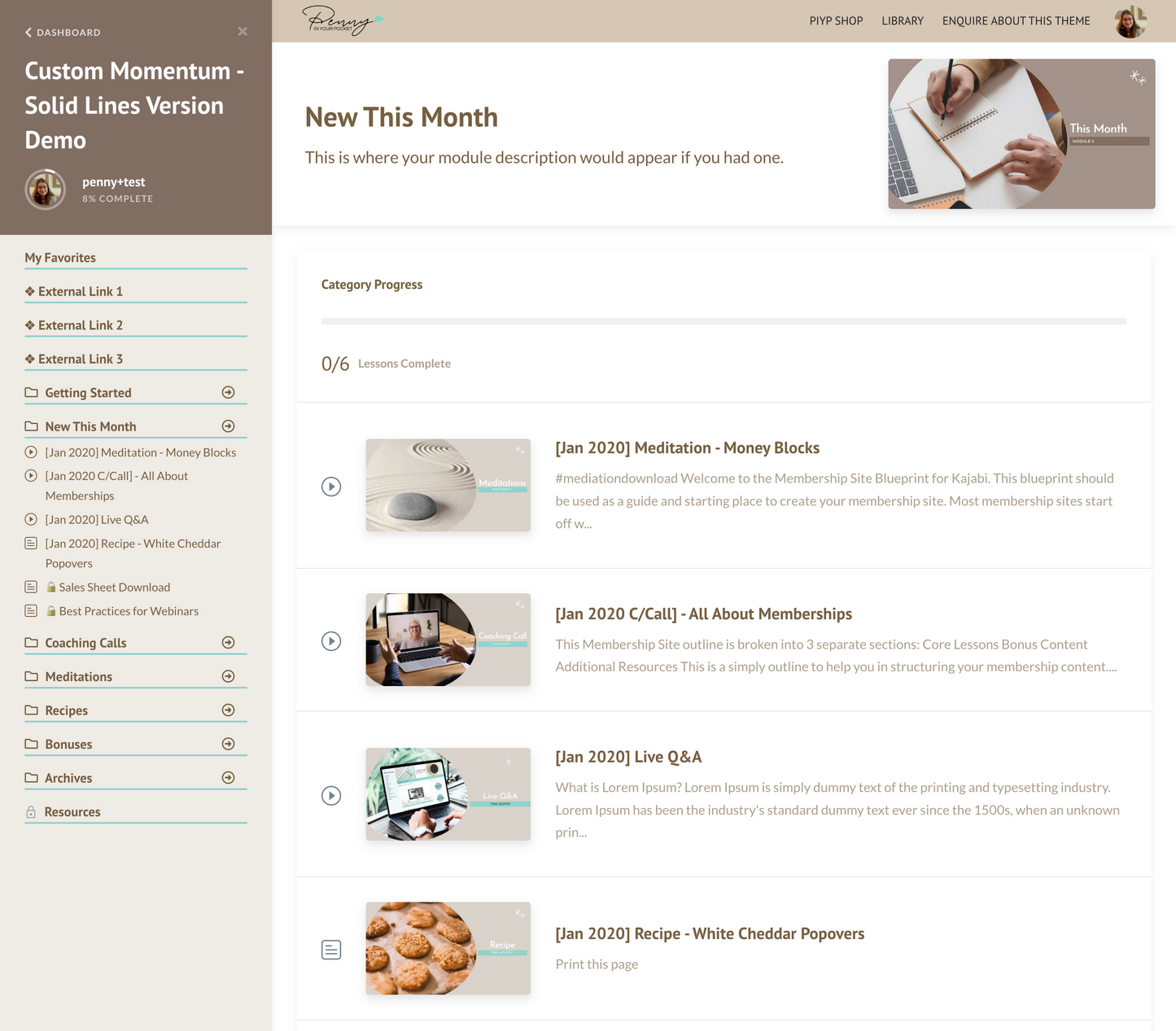 ✦ SOLID LINES ✦ (with Collapsible menu, favorites page, and hero banner)