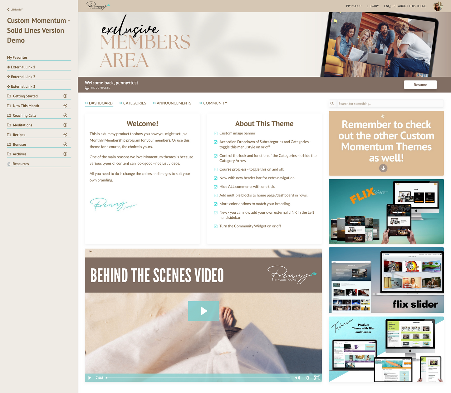 ✦ SOLID LINES ✦ (with Collapsible menu, favorites page, and hero banner)