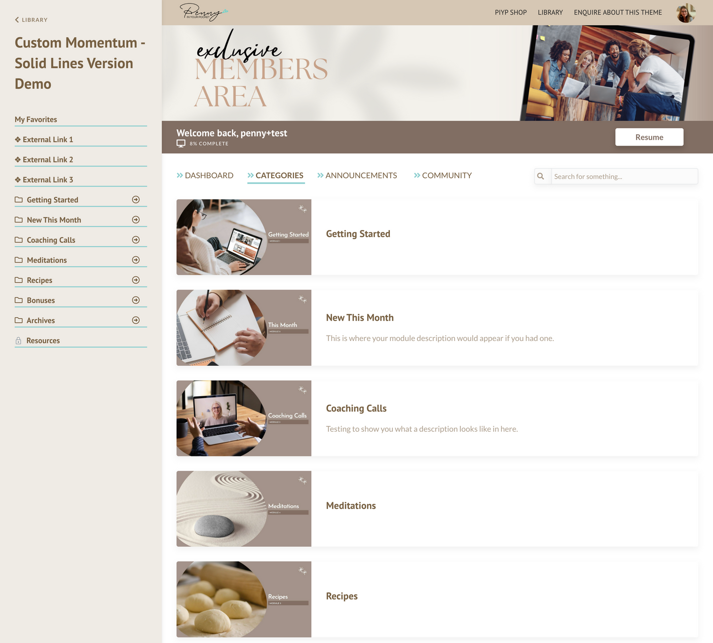 ✦ SOLID LINES ✦ (with Collapsible menu, favorites page, and hero banner)
