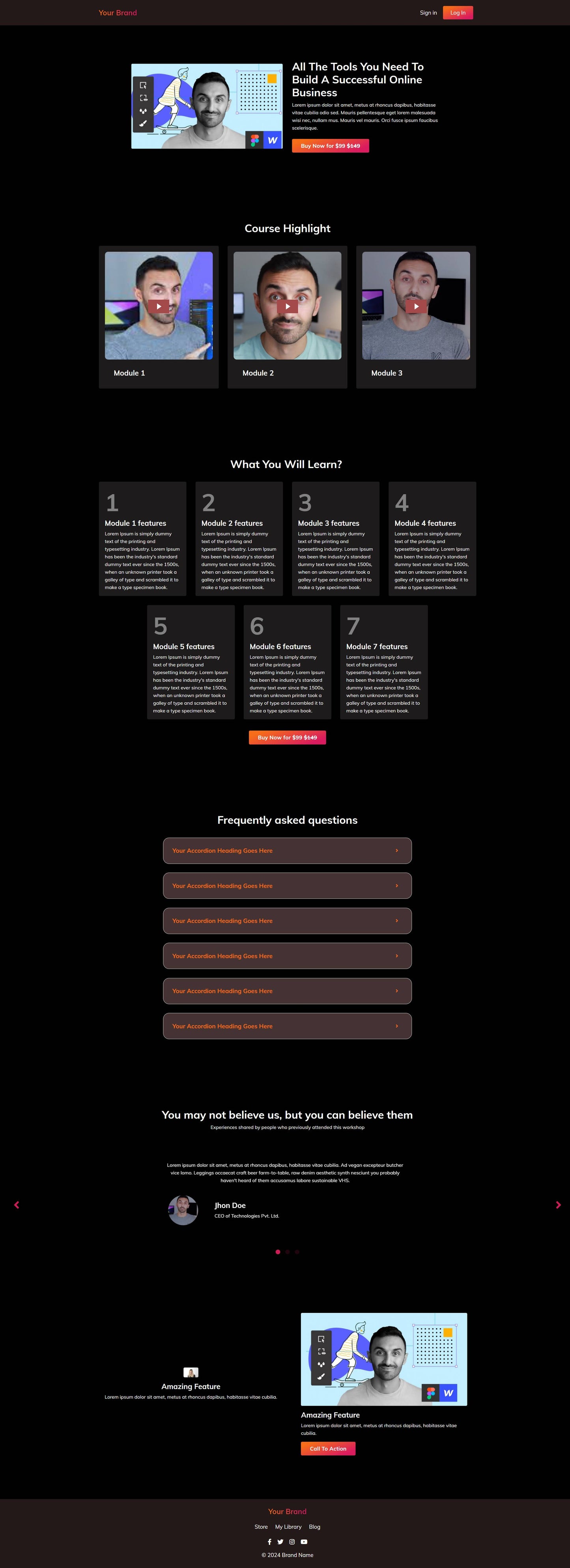 Online Course Sales Page with Custom Sections