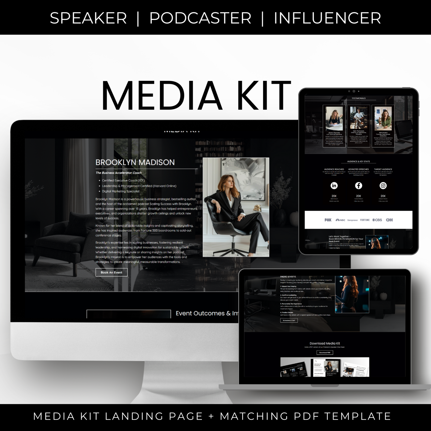 Brooklyn Speaker & Podcaster Media Kit & Landing Page Bundle | Includes Matching Canva PDF Template