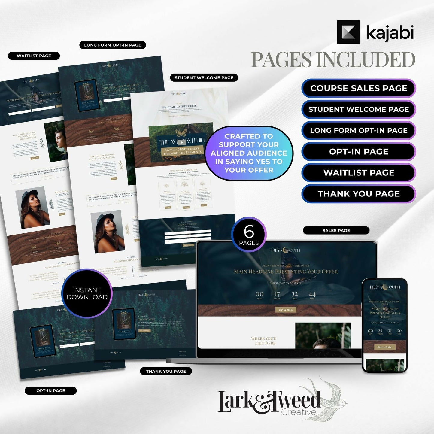 Freya GARDEN - Freebie & Course Sales Funnel Bundle 6 Pages
