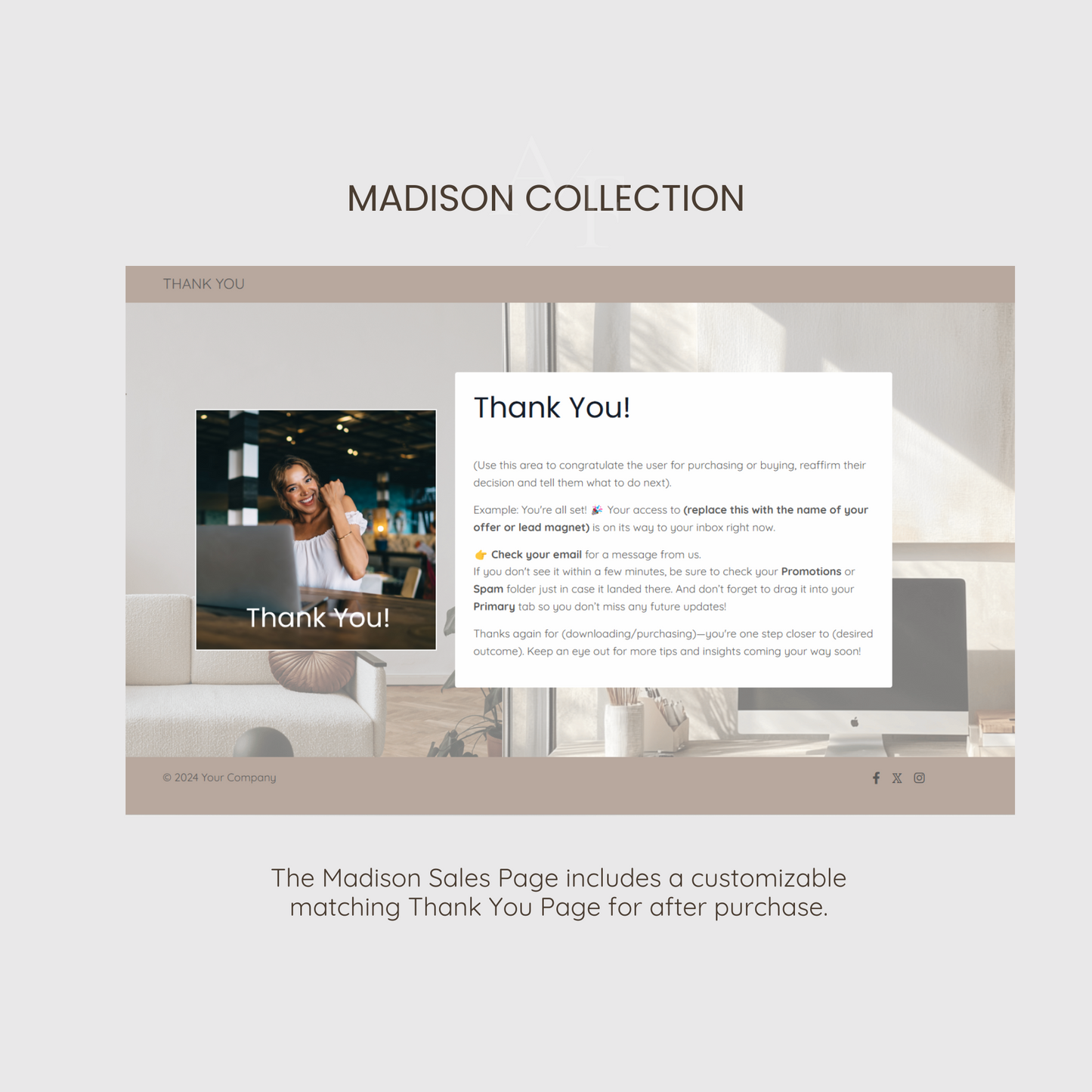 Madison Neutral Aesthetic Kajabi Sales Page & Thank You Page