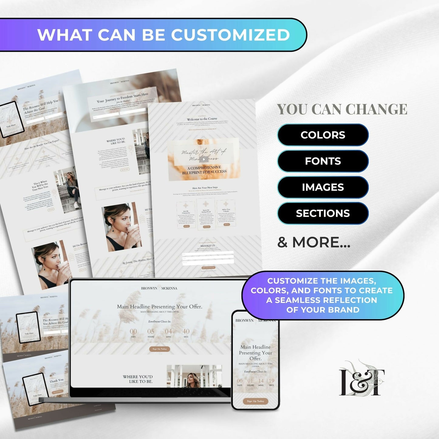 Bronwyn BOHO - Freebie & Course Sales Funnel Bundle 6 Pages