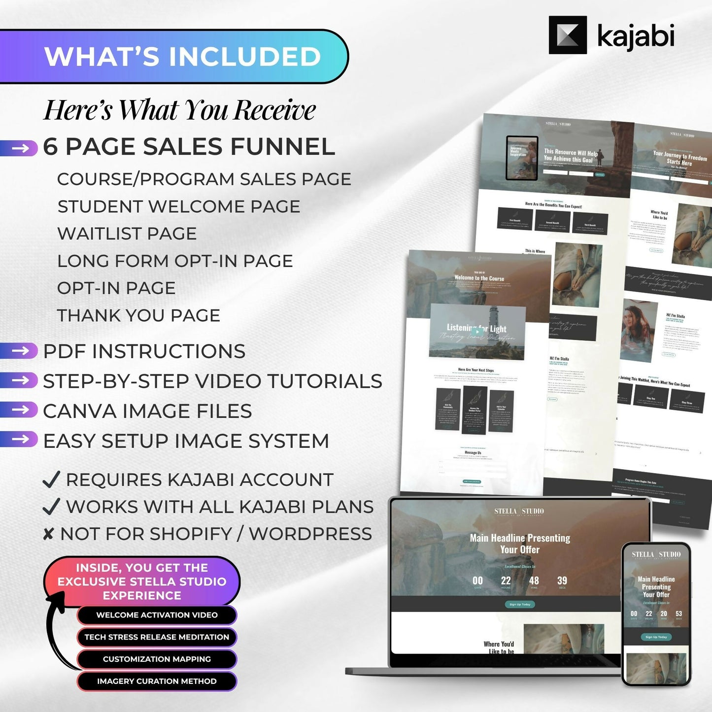 Stella STUDIO - Freebie & Course Sales Funnel Bundle 6 Pages