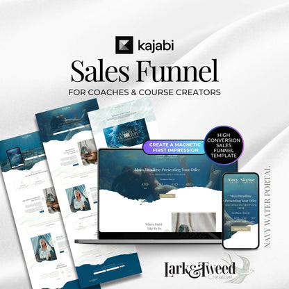 Navy WATER PORTAL - Freebie & Course Sales Funnel Bundle 6 Pages