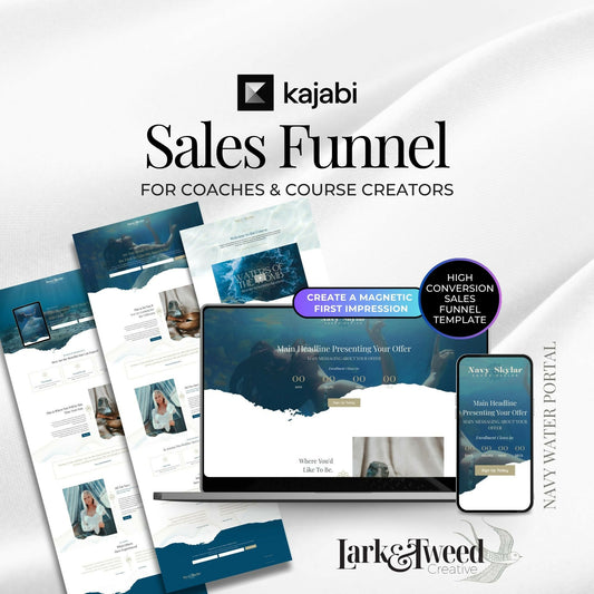 Navy WATER PORTAL - Freebie & Course Sales Funnel Bundle 6 Pages