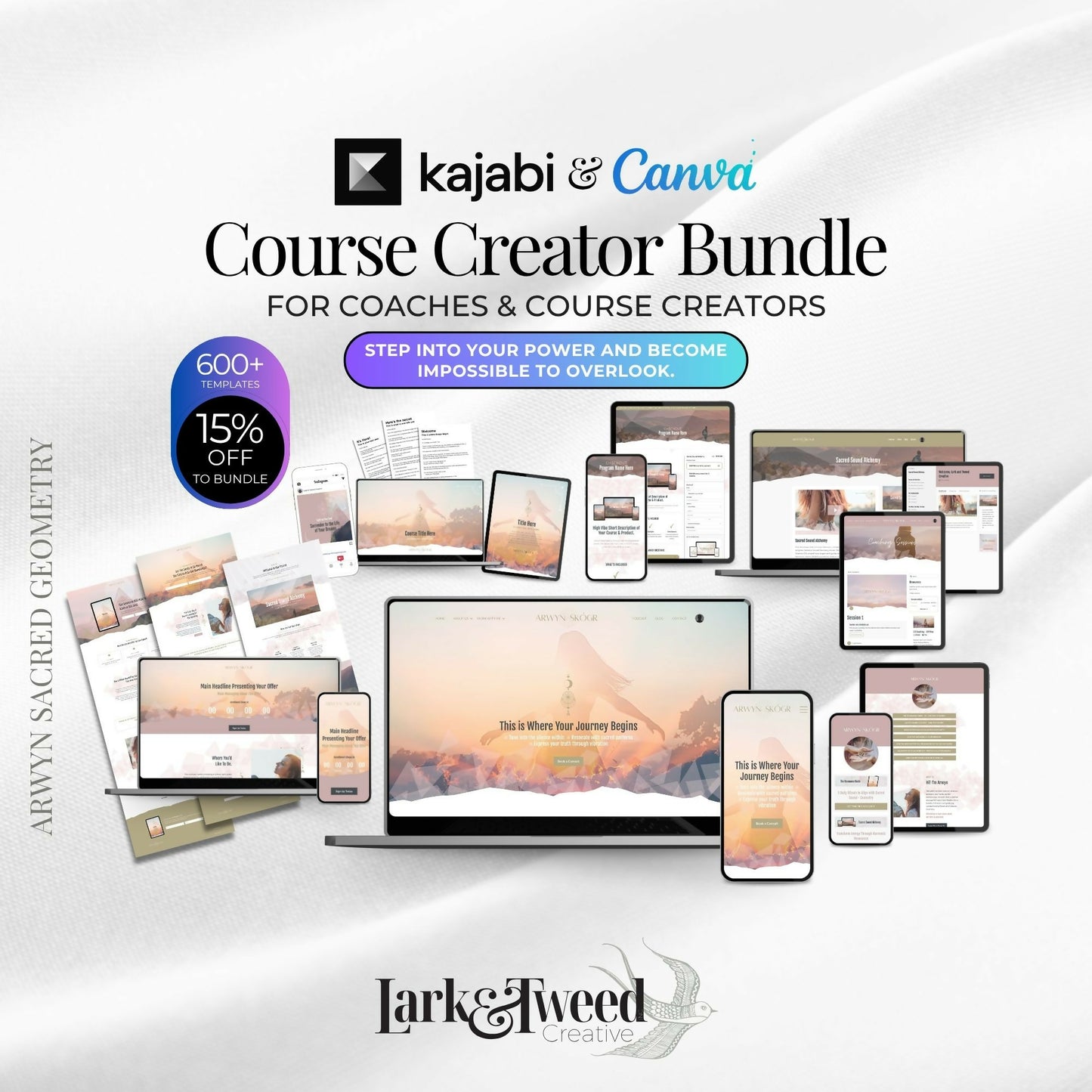 Arwyn SACRED GEOMETRY -Website 20+ Pages, Sales Funnel, Link in Bio, Course & Coaching Theme, Checkout Page Bundle Page