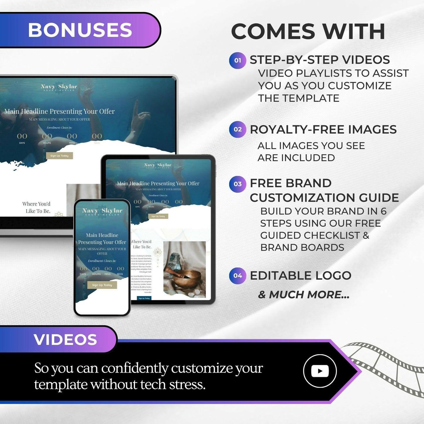 Navy WATER PORTAL - Freebie & Course Sales Funnel Bundle 6 Pages