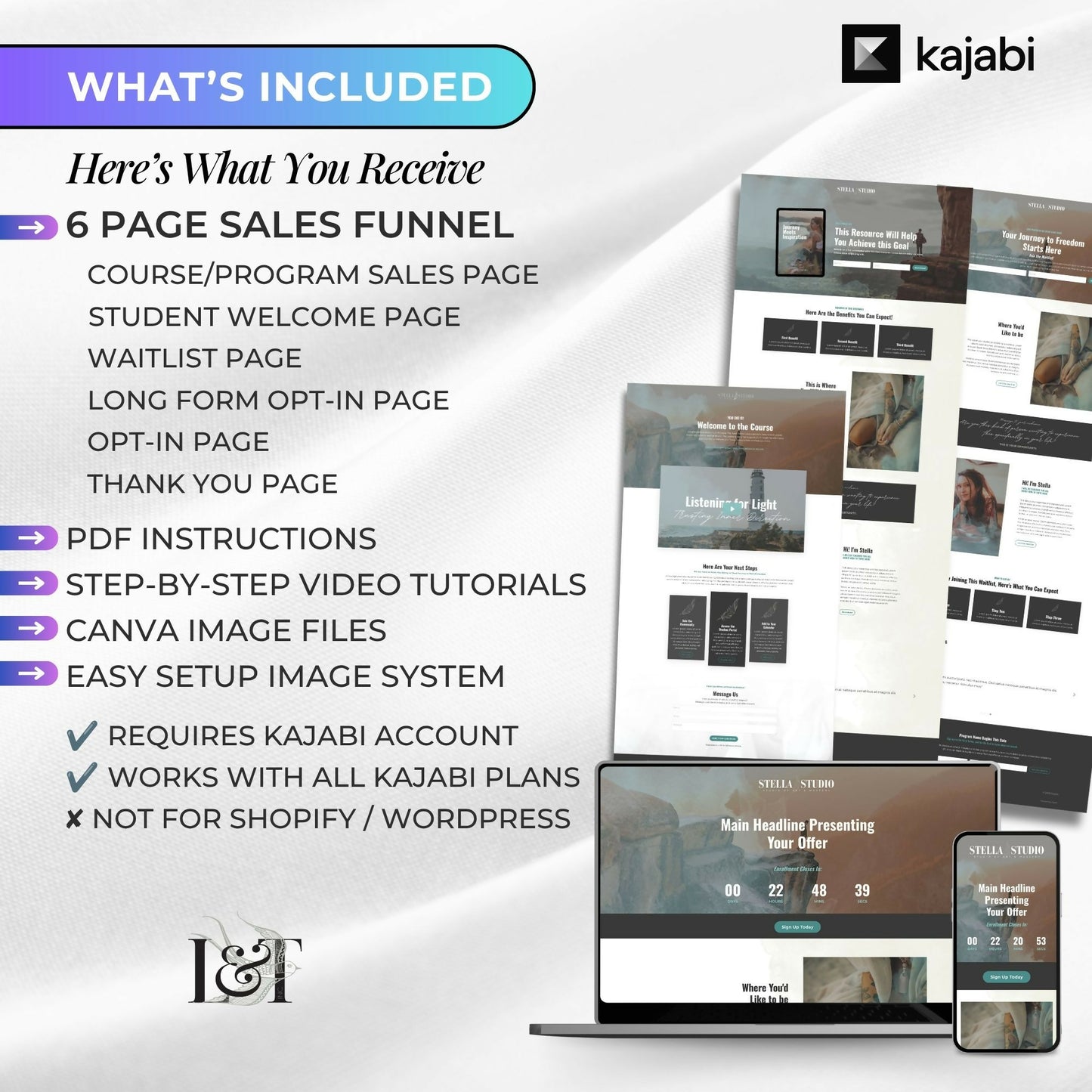 Stella STUDIO - Freebie & Course Sales Funnel Bundle 6 Pages