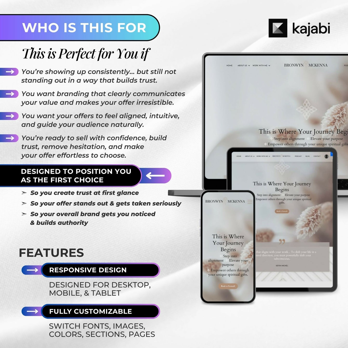 Bronwyn BOHO - Website 20+ Pages, Sales Funnel, Link in Bio, Course & Coaching Theme, Checkout Page Bundle