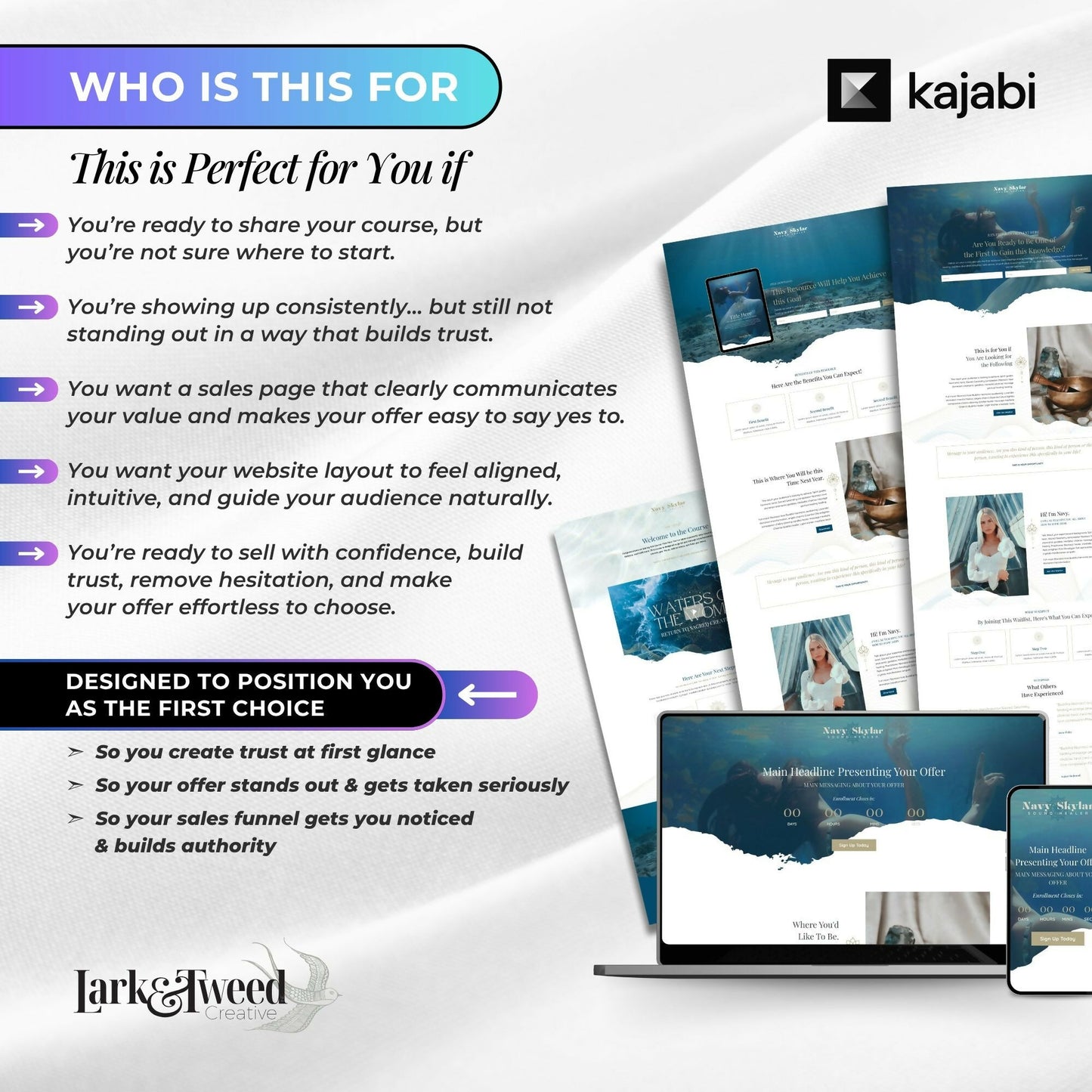 Navy WATER PORTAL - Freebie & Course Sales Funnel Bundle 6 Pages