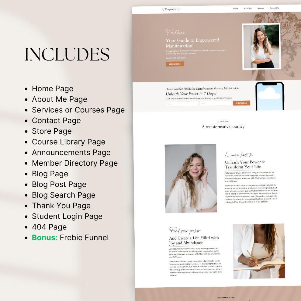 Carrie Feminine Kajabi Website Templates Plus Bonuses