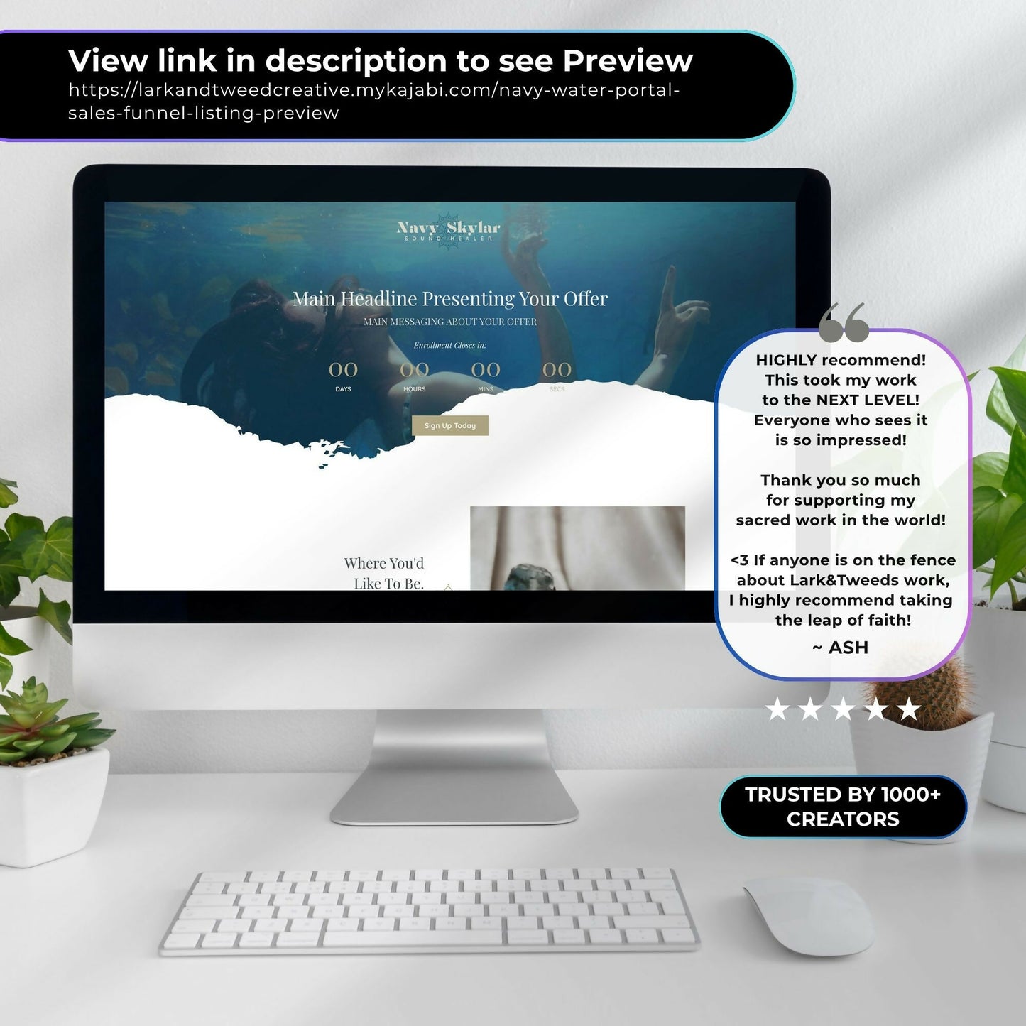 Navy WATER PORTAL - Freebie & Course Sales Funnel Bundle 6 Pages