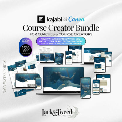 Navy WATER PORTAL - Website 20+ Pages, Sales Funnel, Link in Bio, Course & Coaching Theme, Checkout Page Bundle