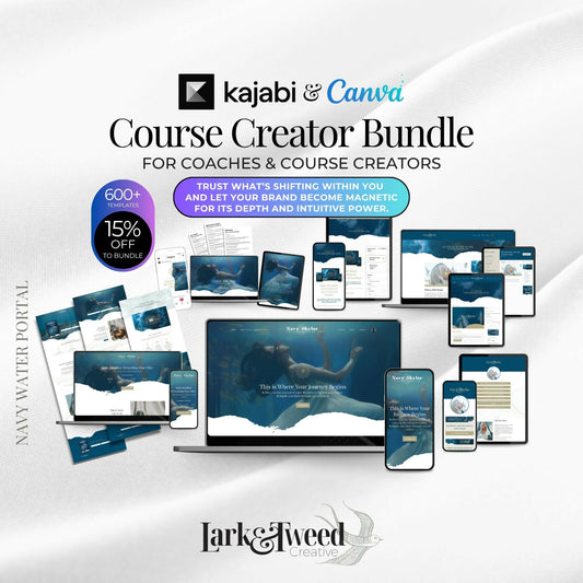 Navy WATER PORTAL - Website 20+ Pages, Sales Funnel, Link in Bio, Course & Coaching Theme, Checkout Page Bundle