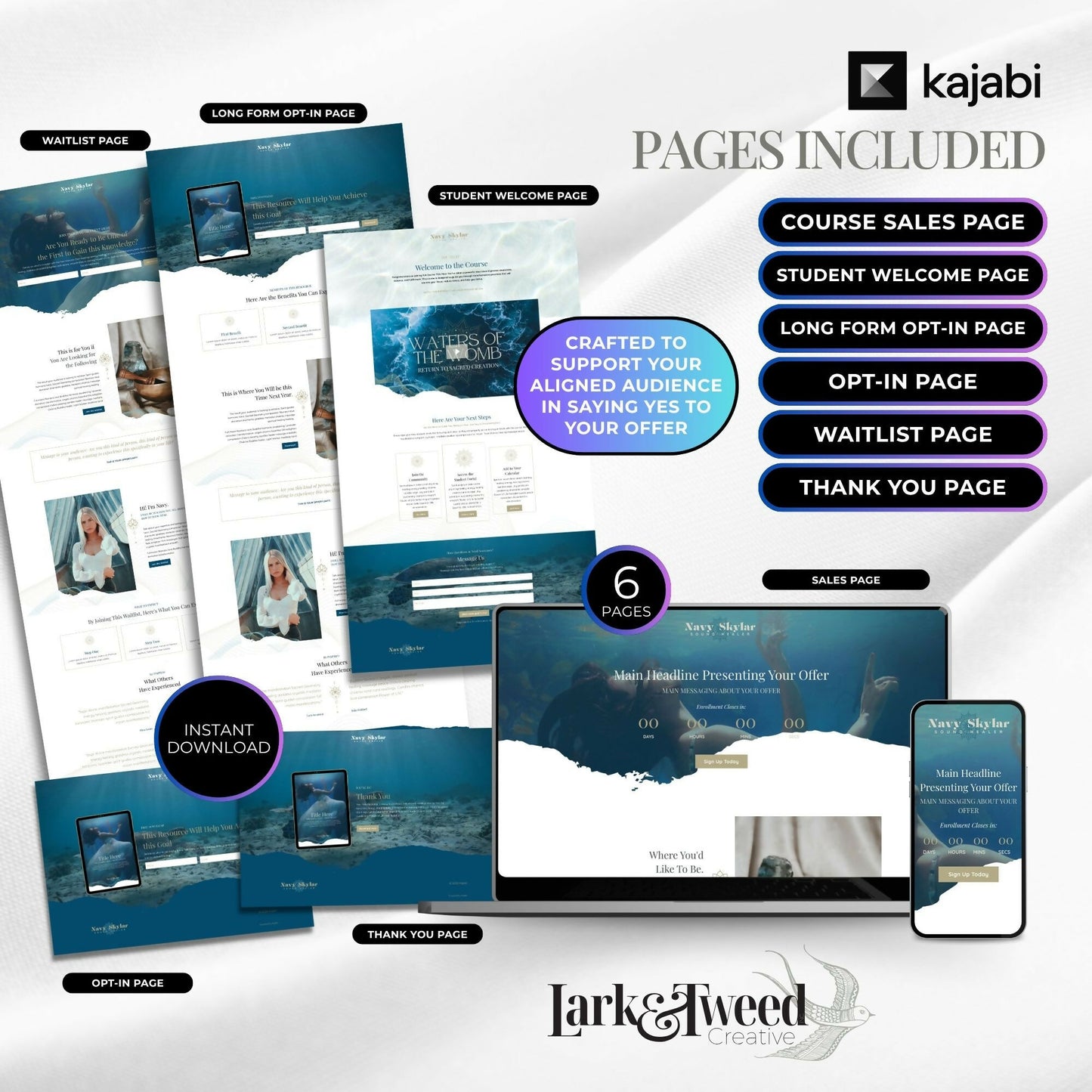 Navy WATER PORTAL - Freebie & Course Sales Funnel Bundle 6 Pages