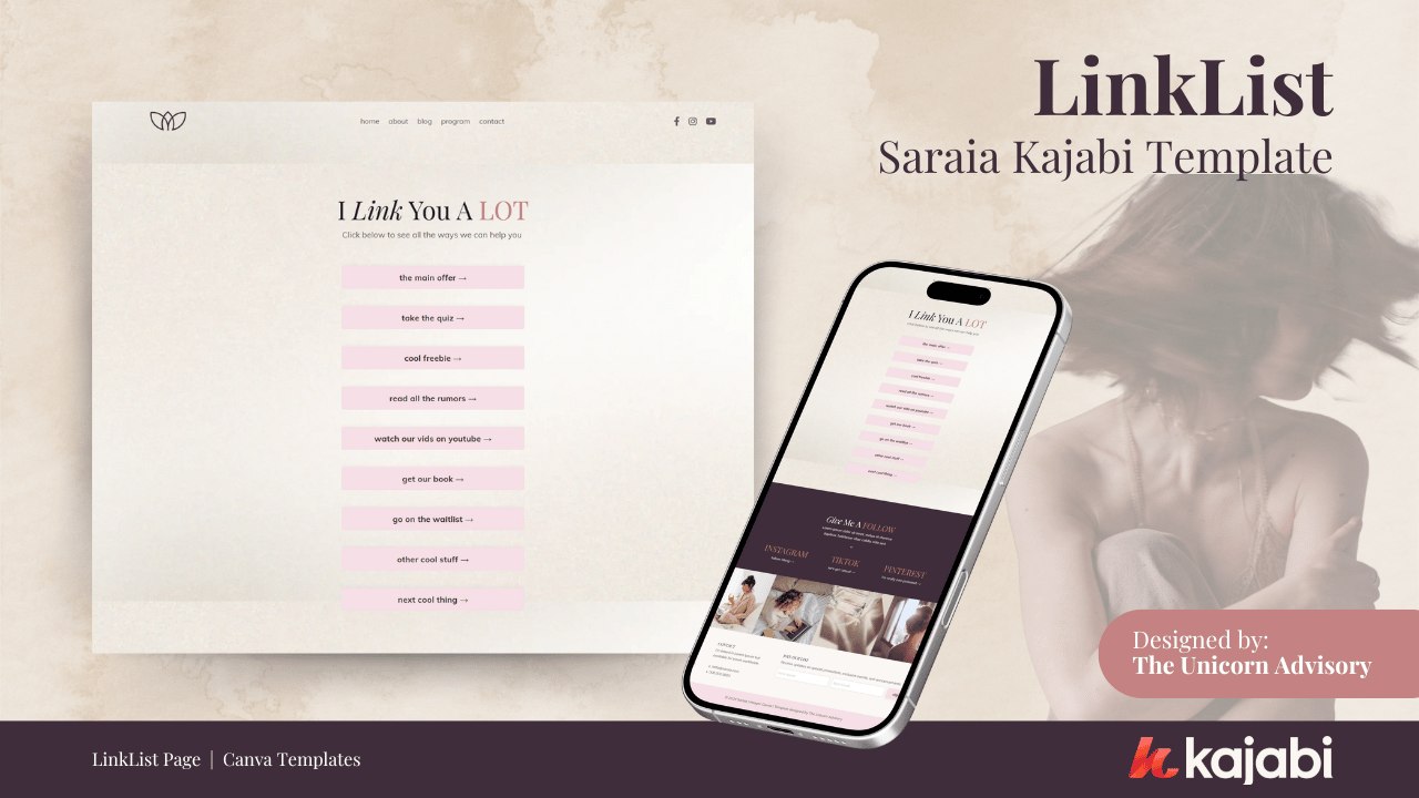 Saraia LinkList Page Template – Kajabi Templates