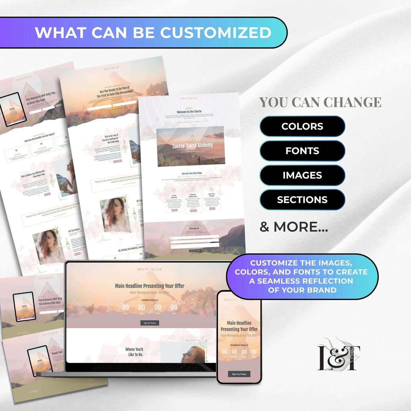 Arwyn SACRED GEOMETRY - Freebie & Course Sales Funnel Bundle 6 Pages