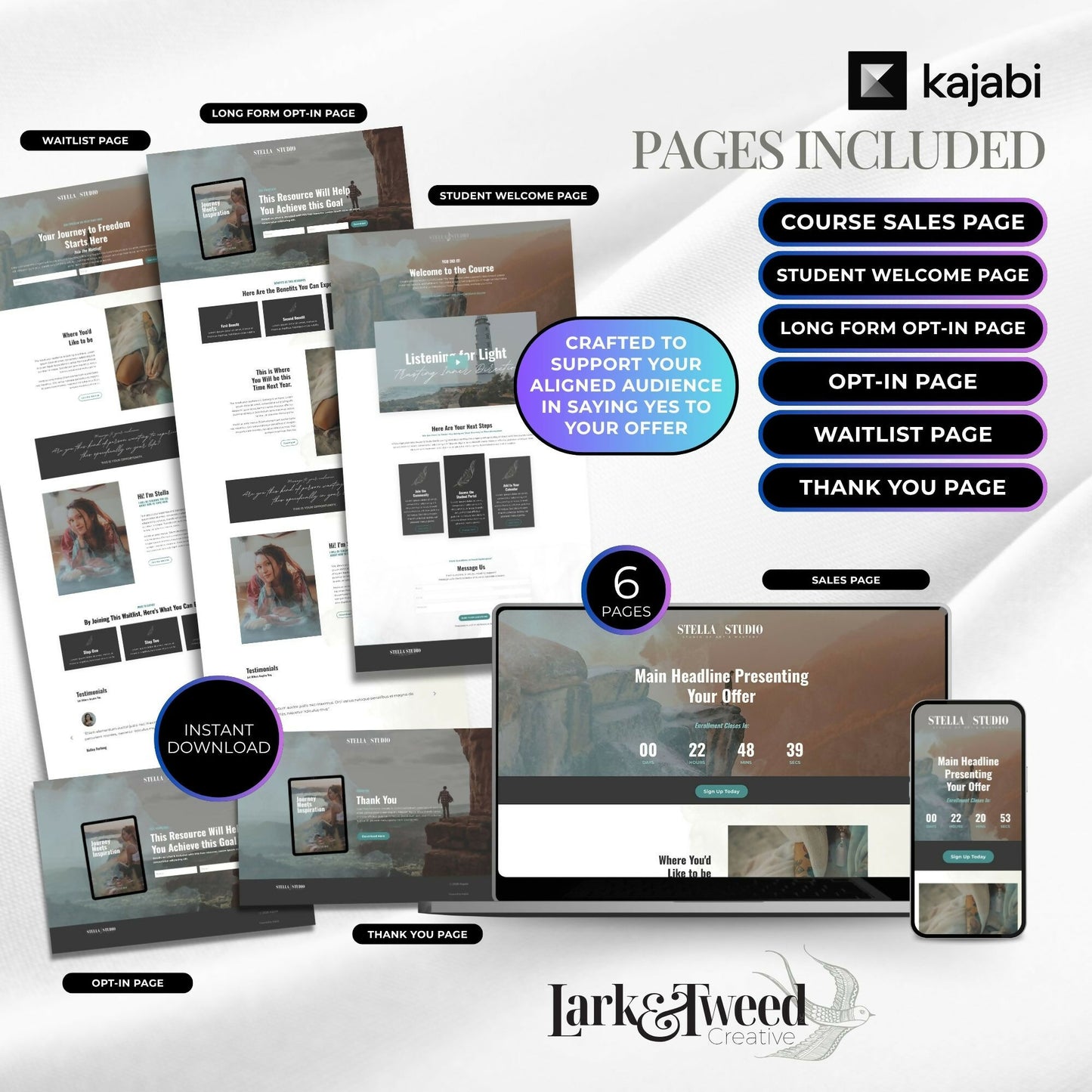 Stella STUDIO - Freebie & Course Sales Funnel Bundle 6 Pages