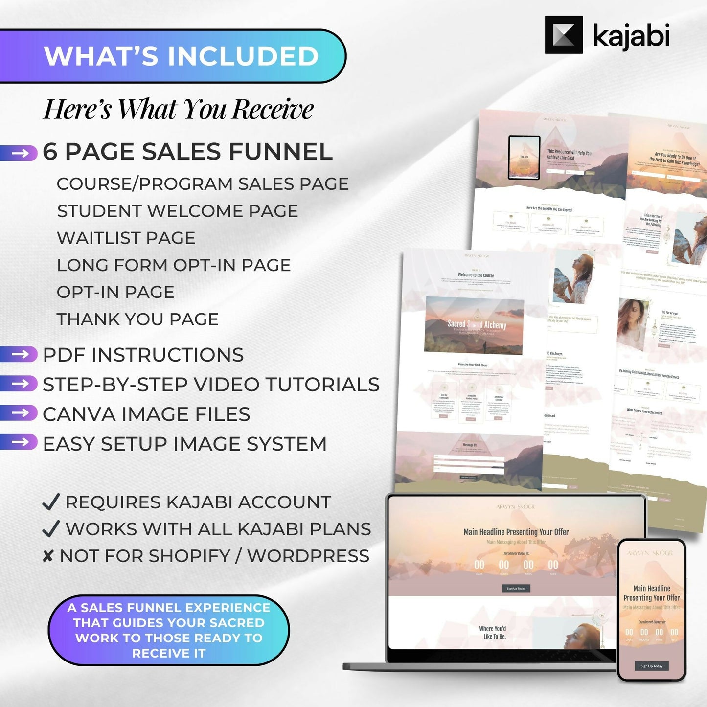 Arwyn SACRED GEOMETRY - Freebie & Course Sales Funnel Bundle 6 Pages