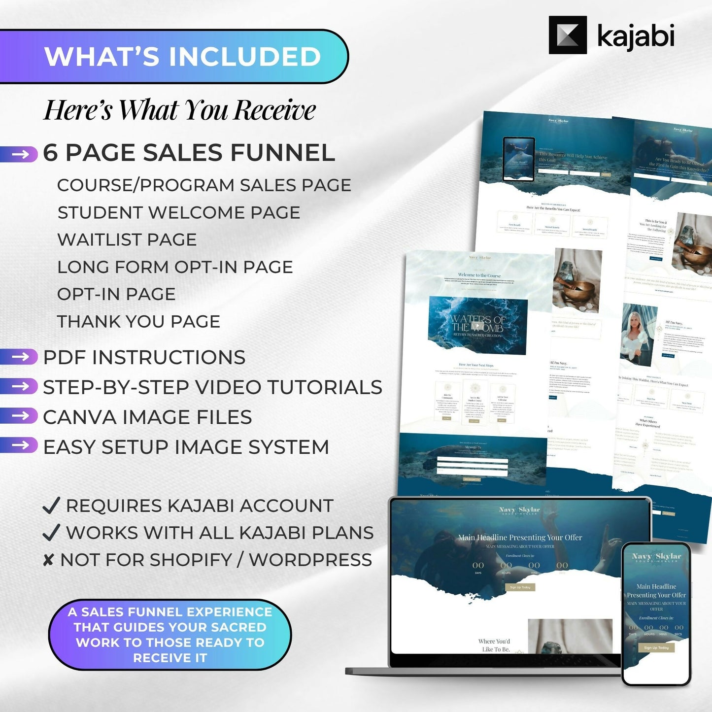 Navy WATER PORTAL - Freebie & Course Sales Funnel Bundle 6 Pages