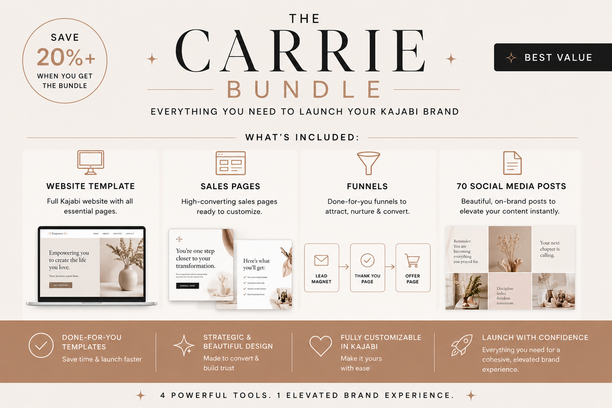 CARRIE — Feminine Kajabi Website Templates + Canva Assets