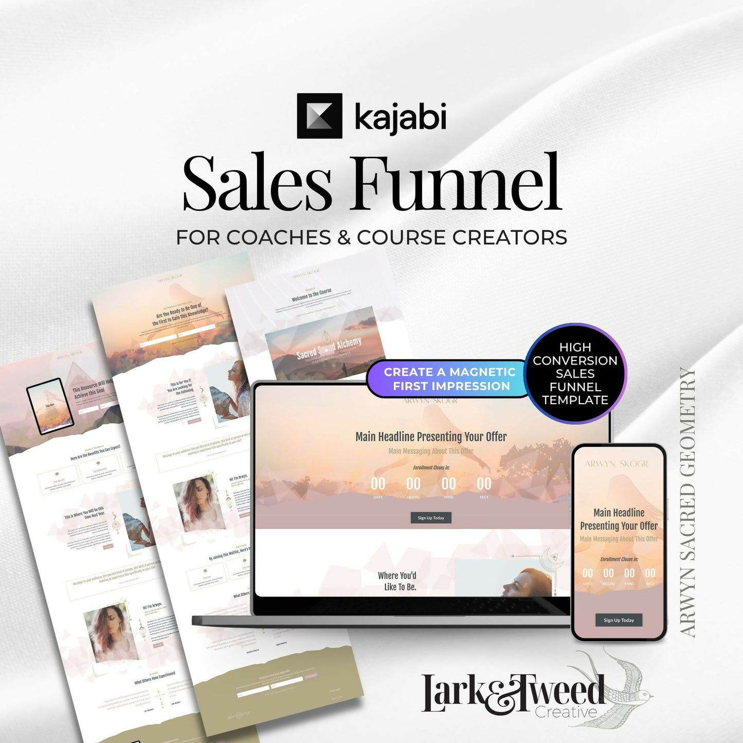 Arwyn SACRED GEOMETRY - Freebie & Course Sales Funnel Bundle 6 Pages