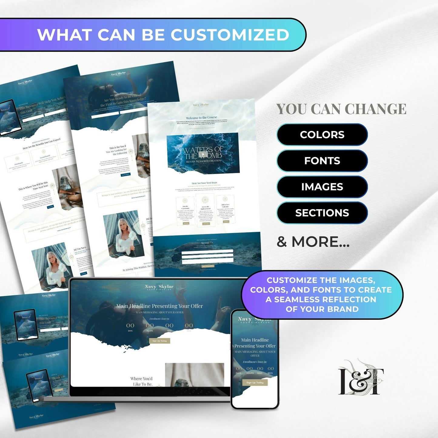 Navy WATER PORTAL - Freebie & Course Sales Funnel Bundle 6 Pages