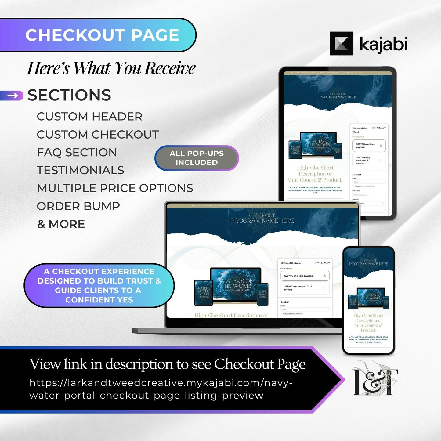 Navy WATER PORTAL - Website 20+ Pages - Sales Funnel 6 Pages - Checkout Page