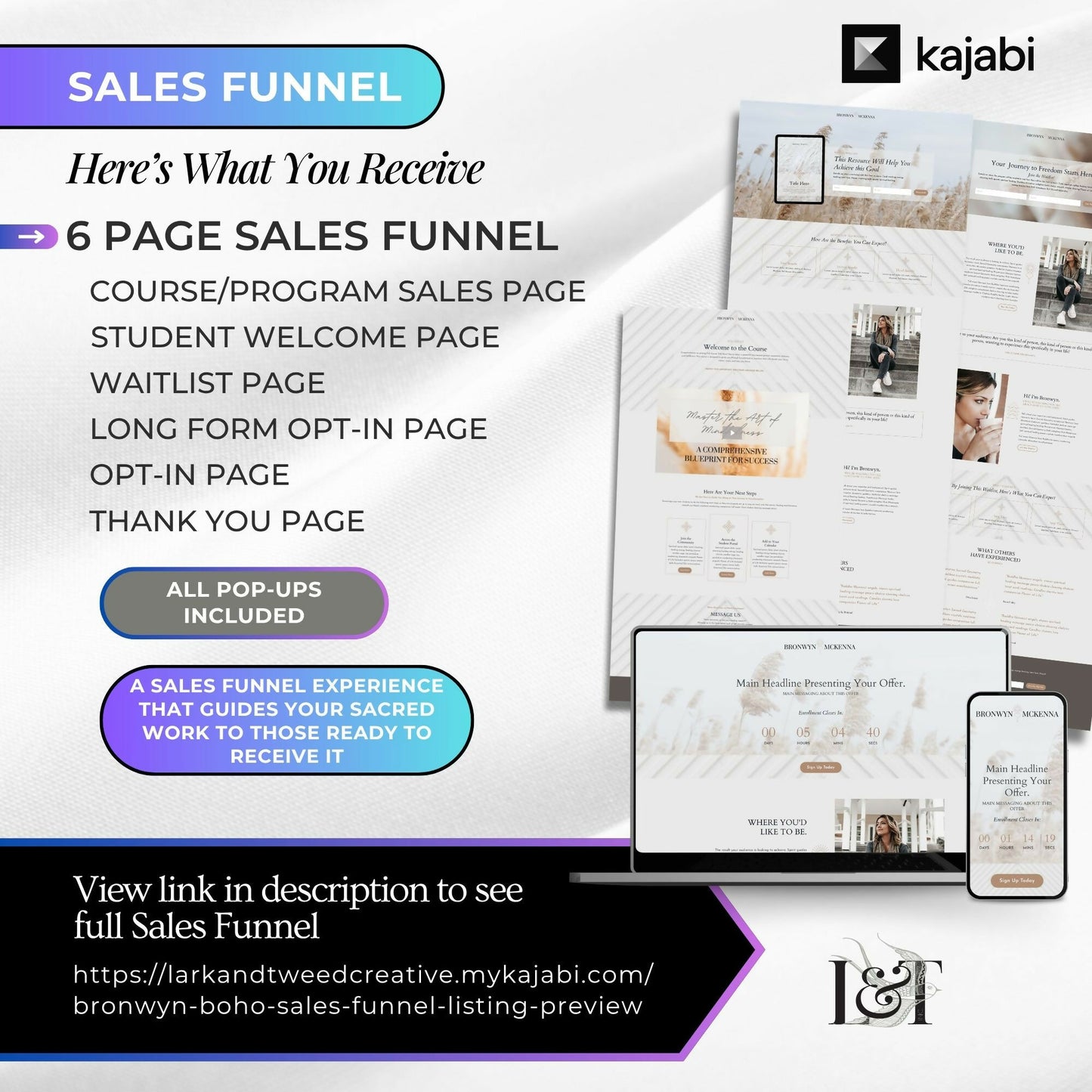 Bronwyn BOHO - Website 20+ Pages, Sales Funnel, Link in Bio, Course & Coaching Theme, Checkout Page Bundle