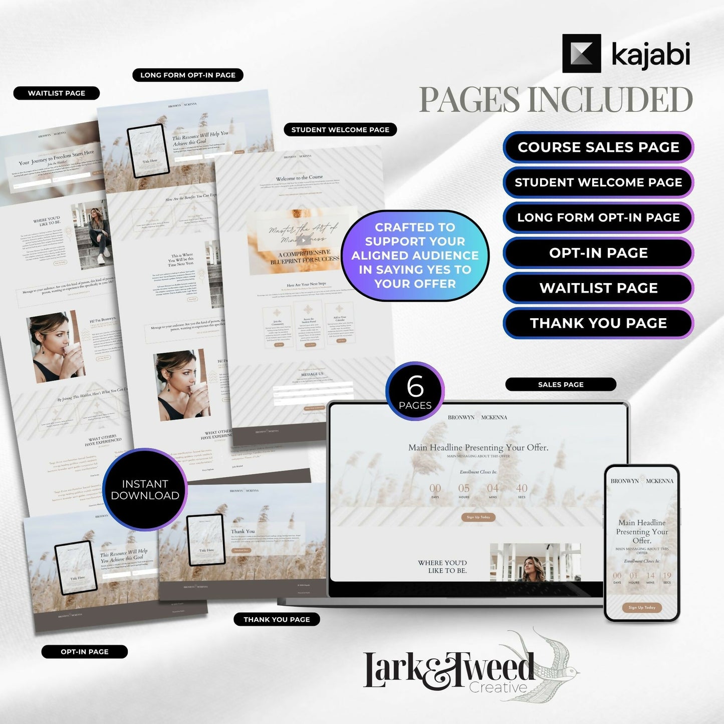 Bronwyn BOHO - Freebie & Course Sales Funnel Bundle 6 Pages