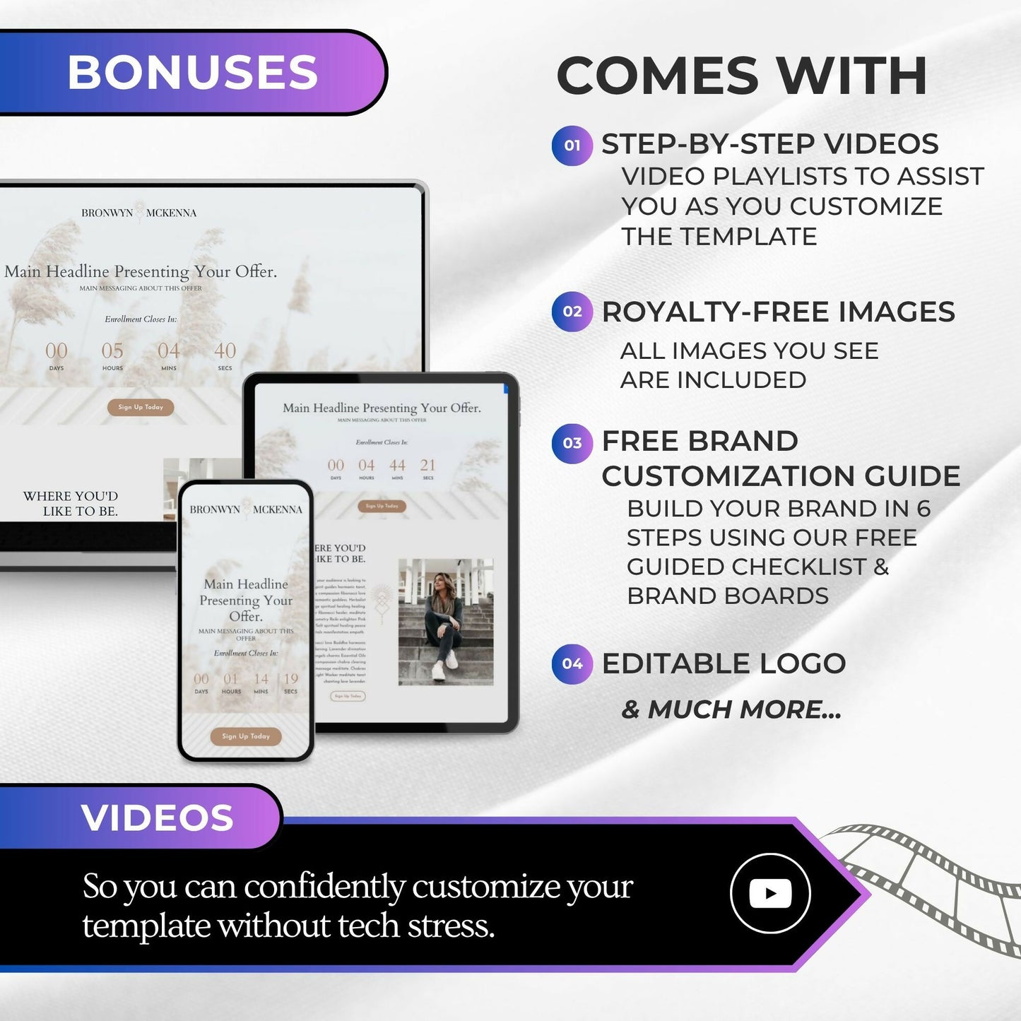 Bronwyn BOHO - Freebie & Course Sales Funnel Bundle 6 Pages