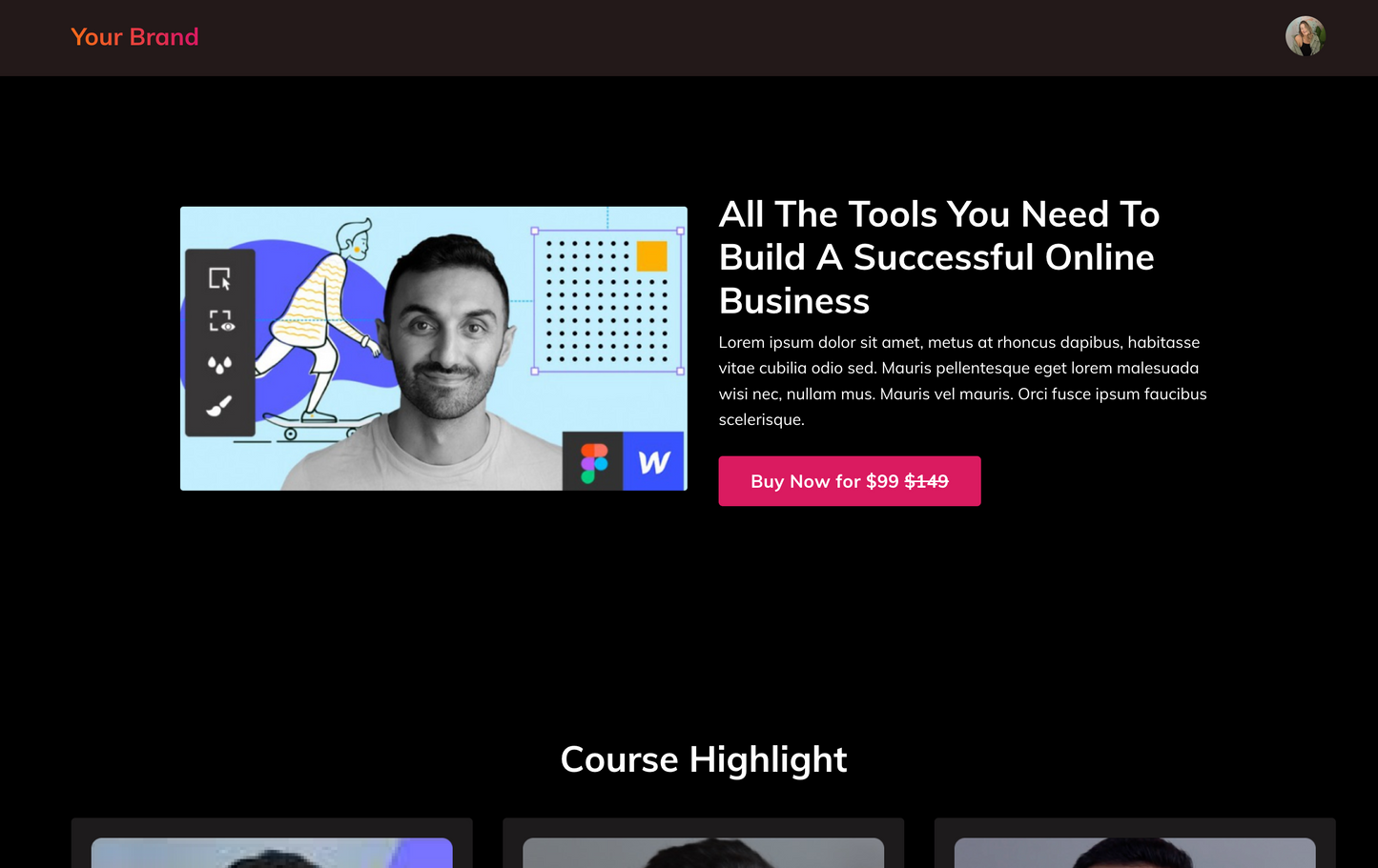 Online Course Sales Page with Custom Sections